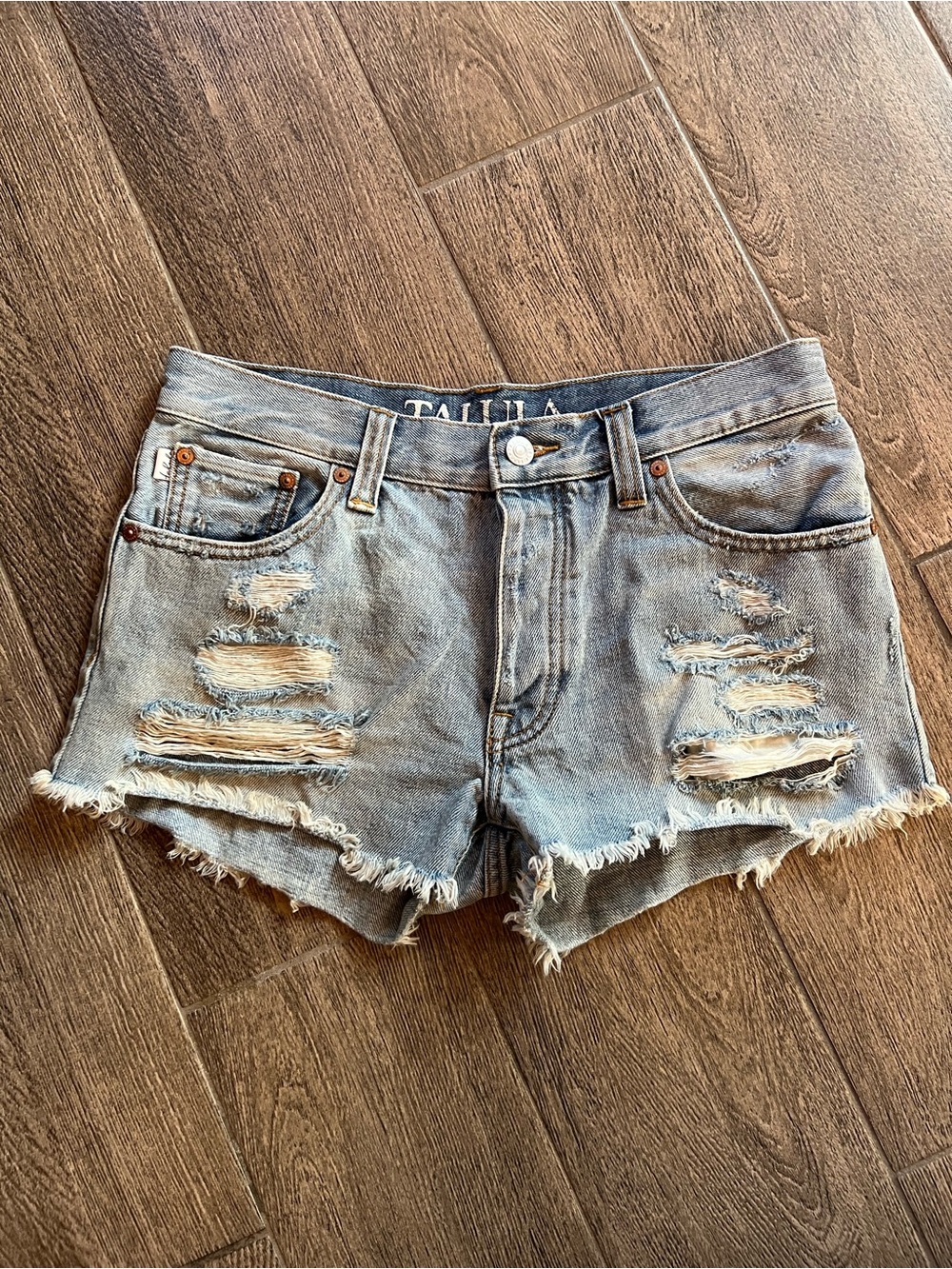 Talula Distressed Denim Shorts Size 28 High Rise Cutoff Frayed Hem Aritzia